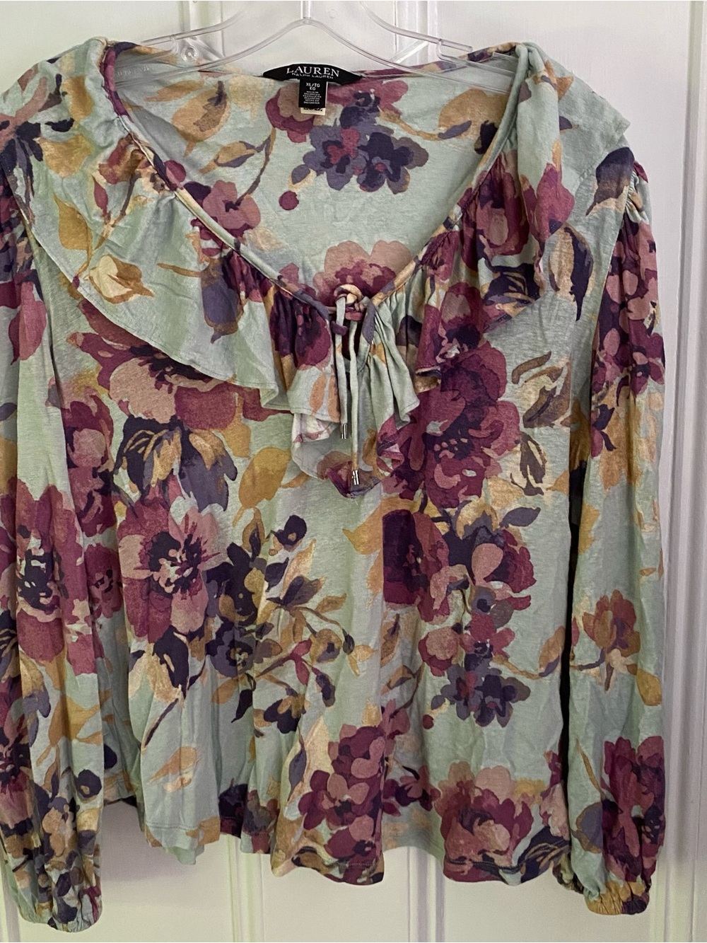 Lauren Ralph Lauren Blouse Womens XL Floral Ruffle Linen Blend Elegant Feminine